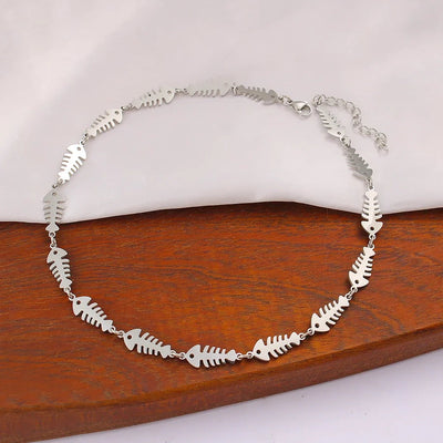 Jewelry IG Style Music Symbol Fish Bone 304 Stainless Steel 18K Gold Plated Bracelets Necklace