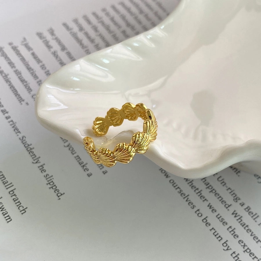 Copper 14K Gold Plated 16K Gold Plated 18K Gold Plated Ring Pleated Inlay Hand Olive Branch Shell Zircon Open Rings Rings