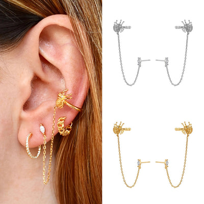 1 Pair Halloween IG Style Spider Chain Inlay Copper Zircon Gold Plated Ear Studs