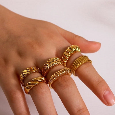 Jewelry Vintage Style Commute Geometric 304 Stainless Steel 18K Gold Plated Rings