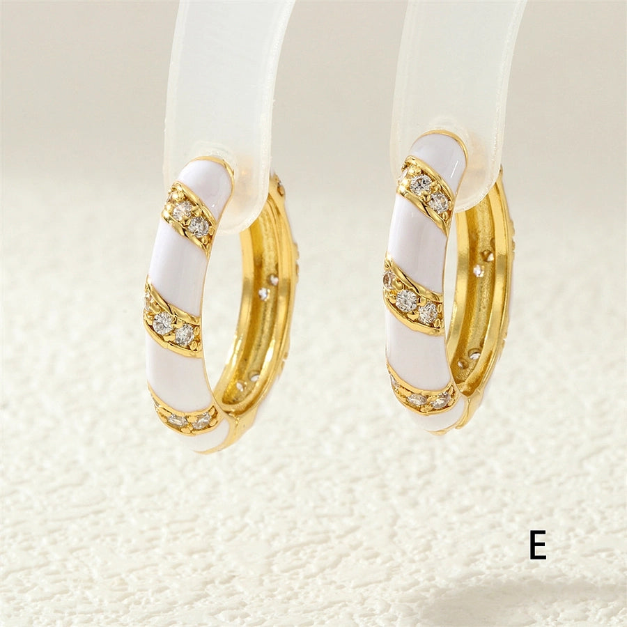 1 Pair IG Style Simple Style Commute Circle Enamel Inlay Copper Zircon 18K Gold Plated Earrings