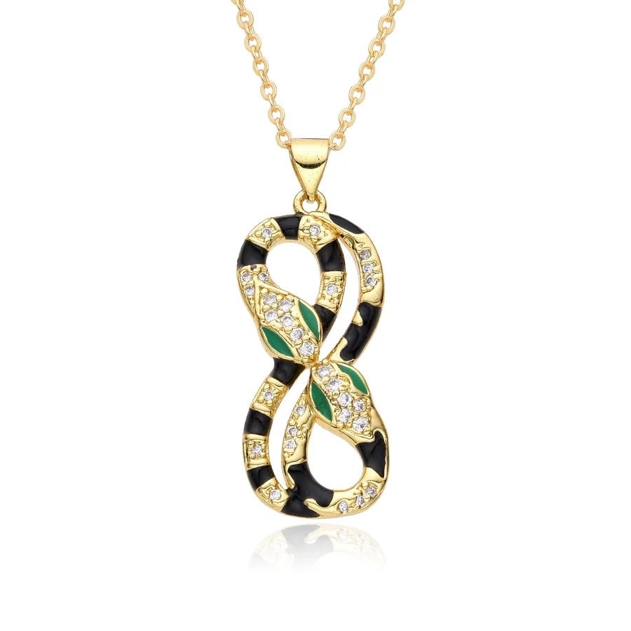 Copper Inlay Snake Dragonfly Zircon Pendant Necklace