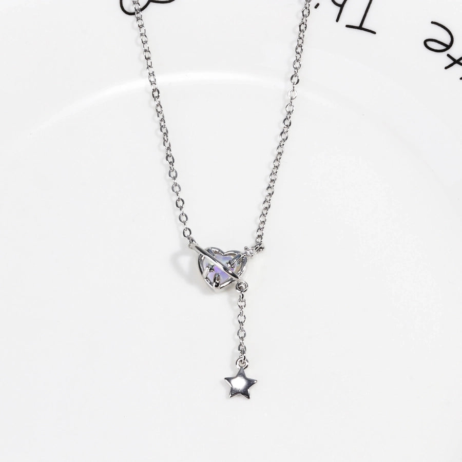 Metal Copper cable chain 18K Gold Plated White Gold Plated Inlay Heart Shape Artificial Gemstones Pendant Necklace