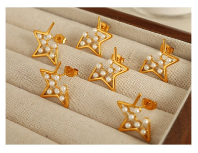 Jewelry IG Style Elegant French Style Star 304 Stainless Steel Artificial Pearls 18K Gold Plated Polishing Plating Inlay Jewelry Set
