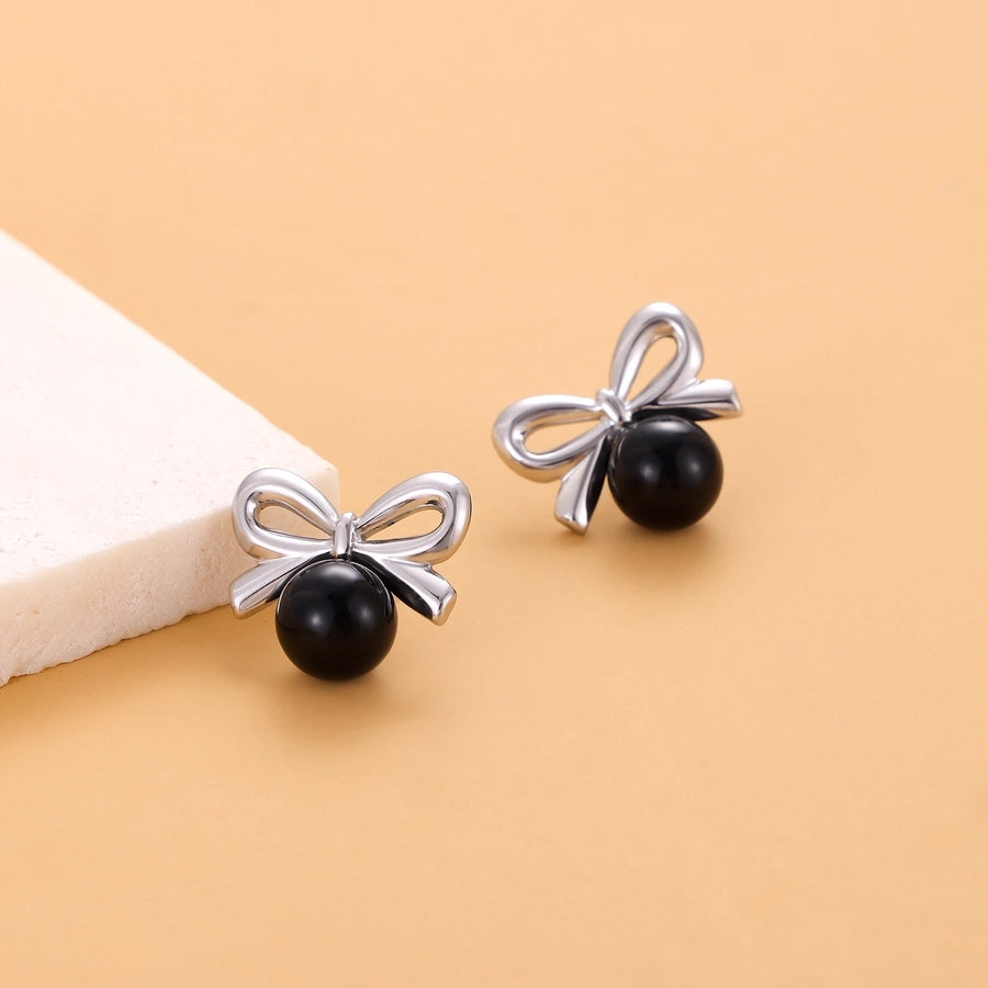 1 Pair Simple Style Bow Knot 304 Stainless Steel 18K Gold Plated Earrings