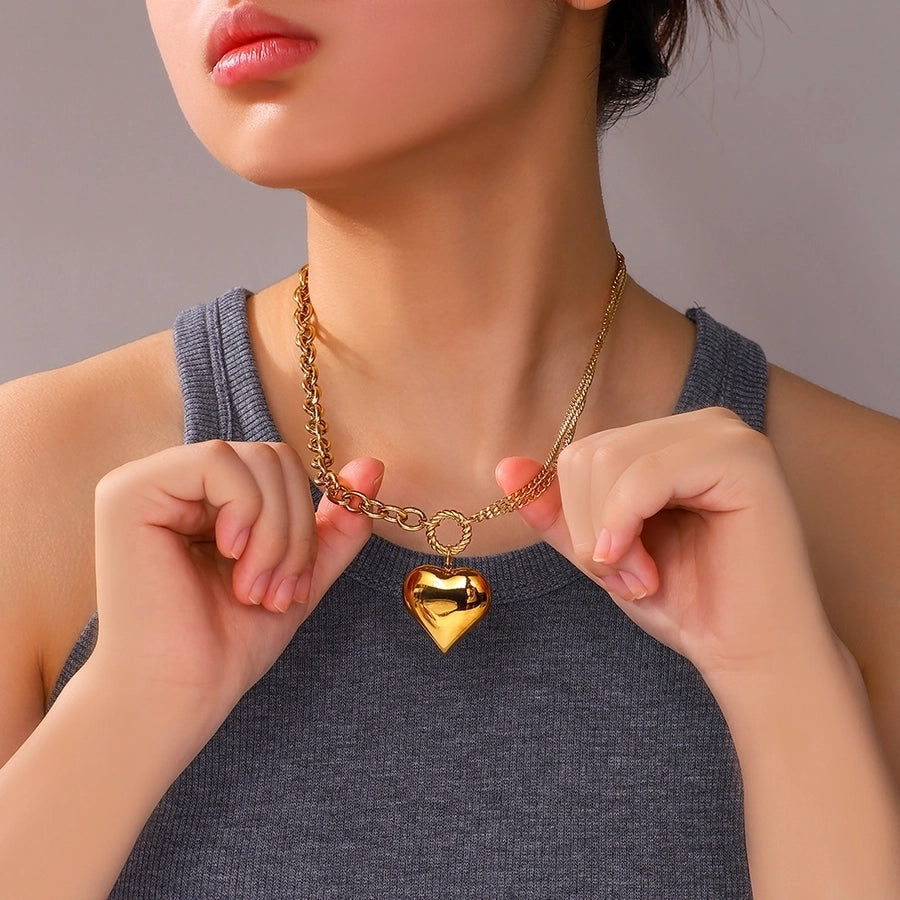 Jewelry Retro Simple Style Heart Shape Titanium Steel Plating Pendant Necklace