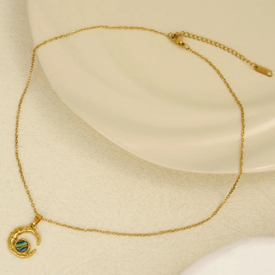 Jewelry Vintage Style Classic Style Moon 304 Stainless Steel Shell Abalone Shell 18K Gold Plated Irregular Plating Pendant Necklace