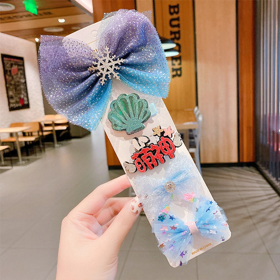 cute rabbit rainbow bow knot alloy gauze hair clip 1 set