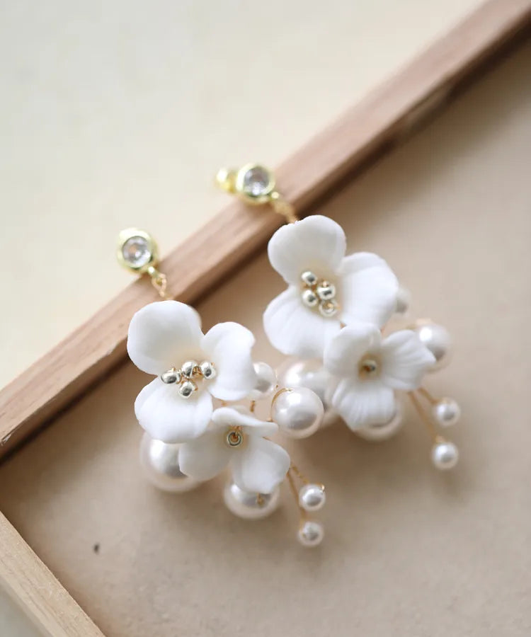 New ceramic flower pearl embellished hair fork set of 6 gold silver bridal hair Fork hair plug simple hair accessories