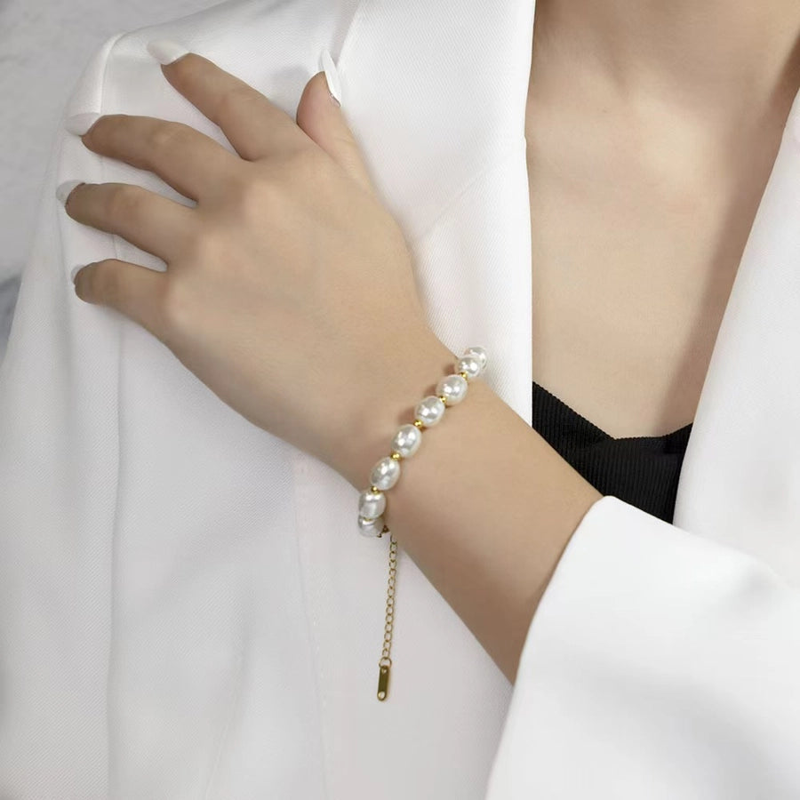 Elegant Glam Round 304 Stainless Steel 18K Gold Plated Bracelets In Bulk