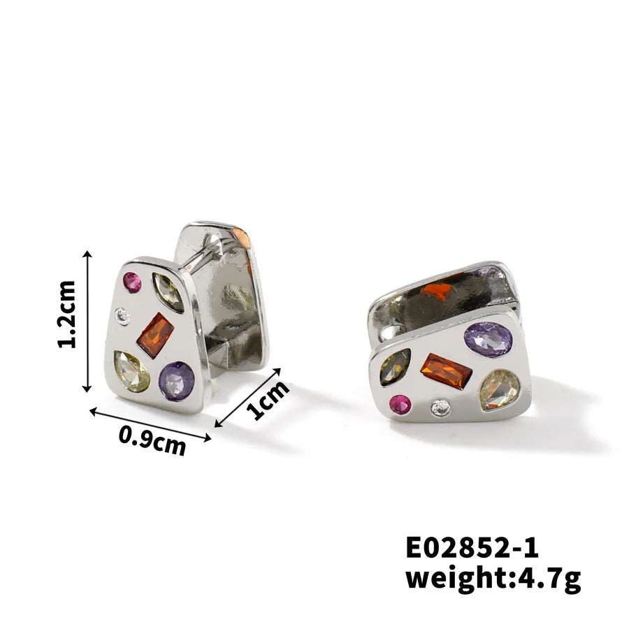 1 Pair Shiny Solid Color Inlay Copper Zircon K Gold Plated Rhodium Plated Earrings