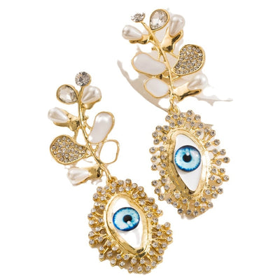 1 Pair Exaggerated Vacation Devil's Eye Inlay Alloy Resin Rhinestones Beads Gold Plated Drop Earrings