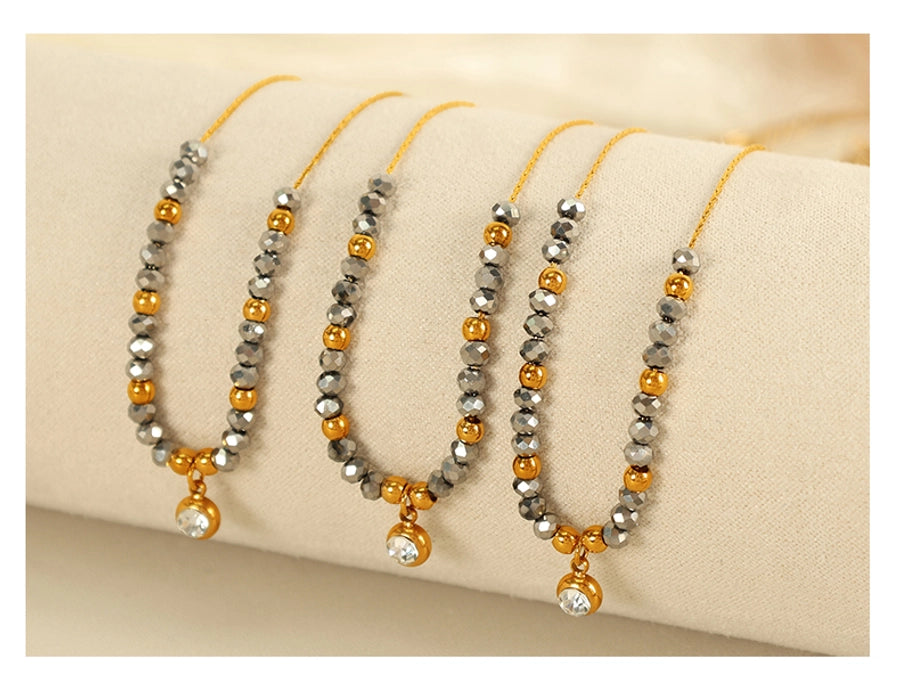 Jewelry IG Style Vintage Style French Style Round 304 Stainless Steel 18K Gold Plated Beaded Polishing Pendant Necklace