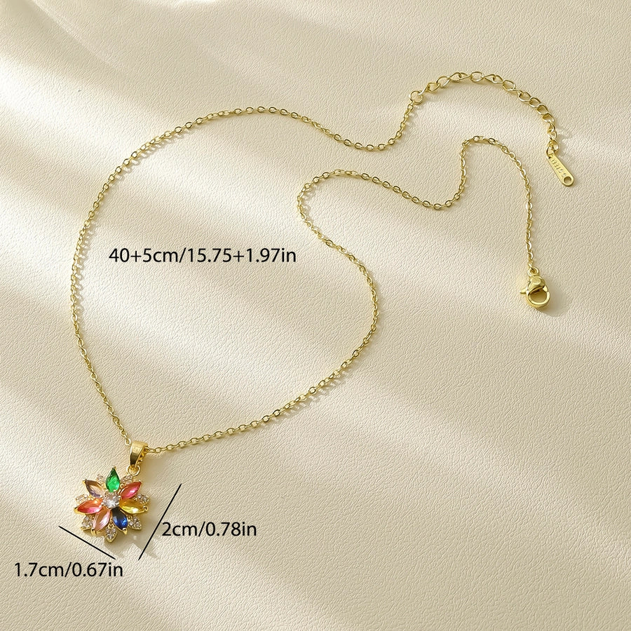 Jewelry Elegant Shiny Flower 304 Stainless Steel Zircon 18K Gold Plated Inlay Pendant Necklace