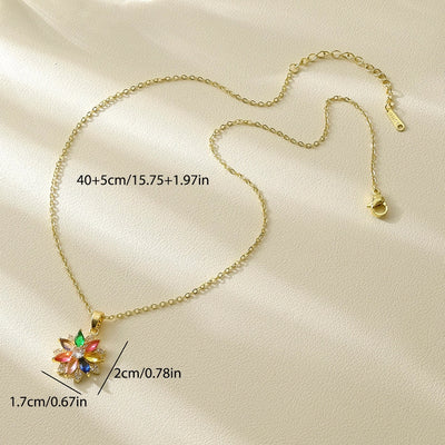 Jewelry Elegant Shiny Flower 304 Stainless Steel Zircon 18K Gold Plated Inlay Pendant Necklace