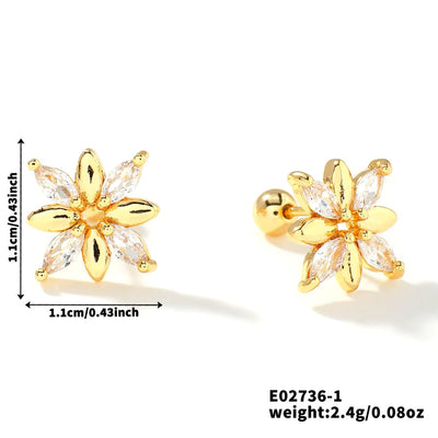 1 Pair Cute Artistic Shiny Geometric Inlay Copper Zircon K Gold Plated Rhodium Plated Ear Studs