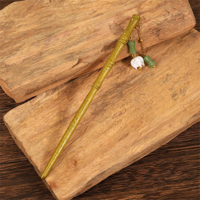 Women's Chinoiserie Classic Style Artistic Bamboo Flower Wood Tassel Hairpin