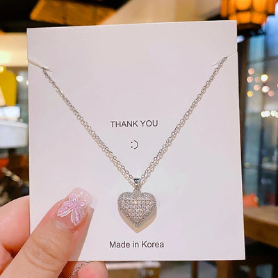 Jewelry Elegant Glam Luxurious Heart Shape 304 Stainless Steel Copper Artificial Diamond 18K Gold Plated Inlay Pendant Necklace