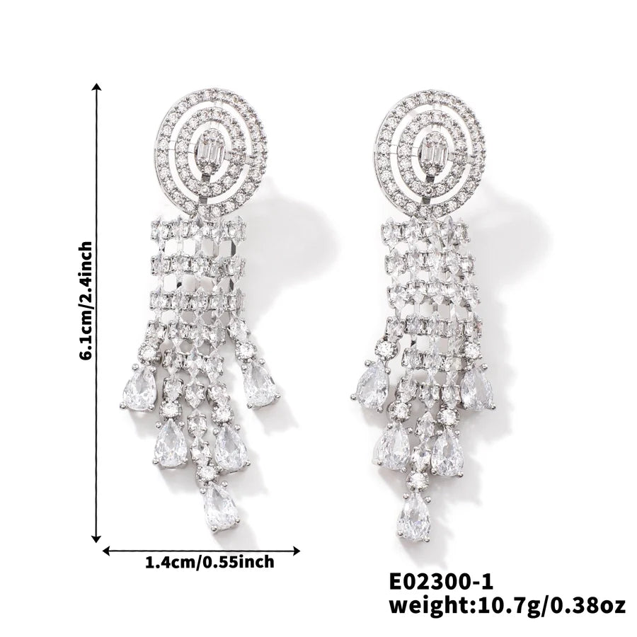 1 Pair Elegant Luxurious Modern Style Geometric Inlay Copper Zircon Rhodium Plated Drop Earrings