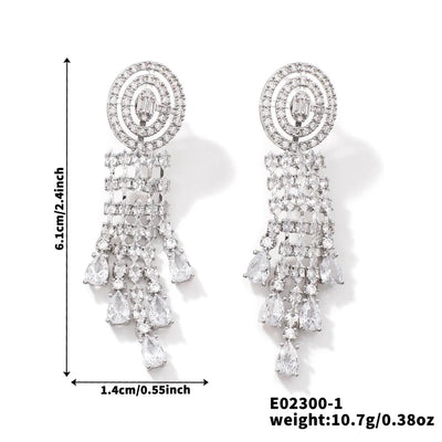 1 Pair Elegant Luxurious Modern Style Geometric Inlay Copper Zircon Rhodium Plated Drop Earrings