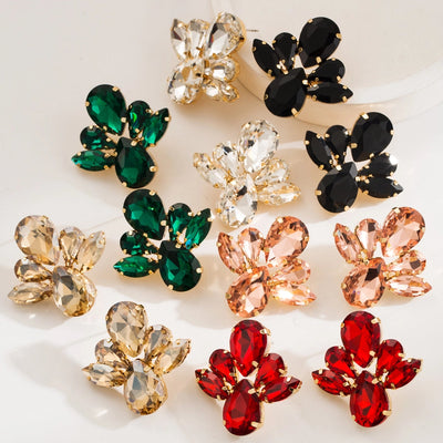 1 Pair Glam Classic Style Shiny Floral Inlay Alloy Rhinestones Glass 14K Gold Plated Ear Studs