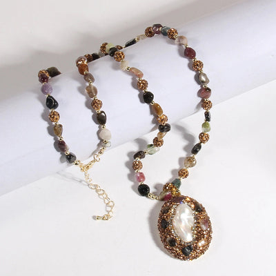 Bohemian Water Droplets natural stone Beaded Chain Pendant Necklace In Bulk