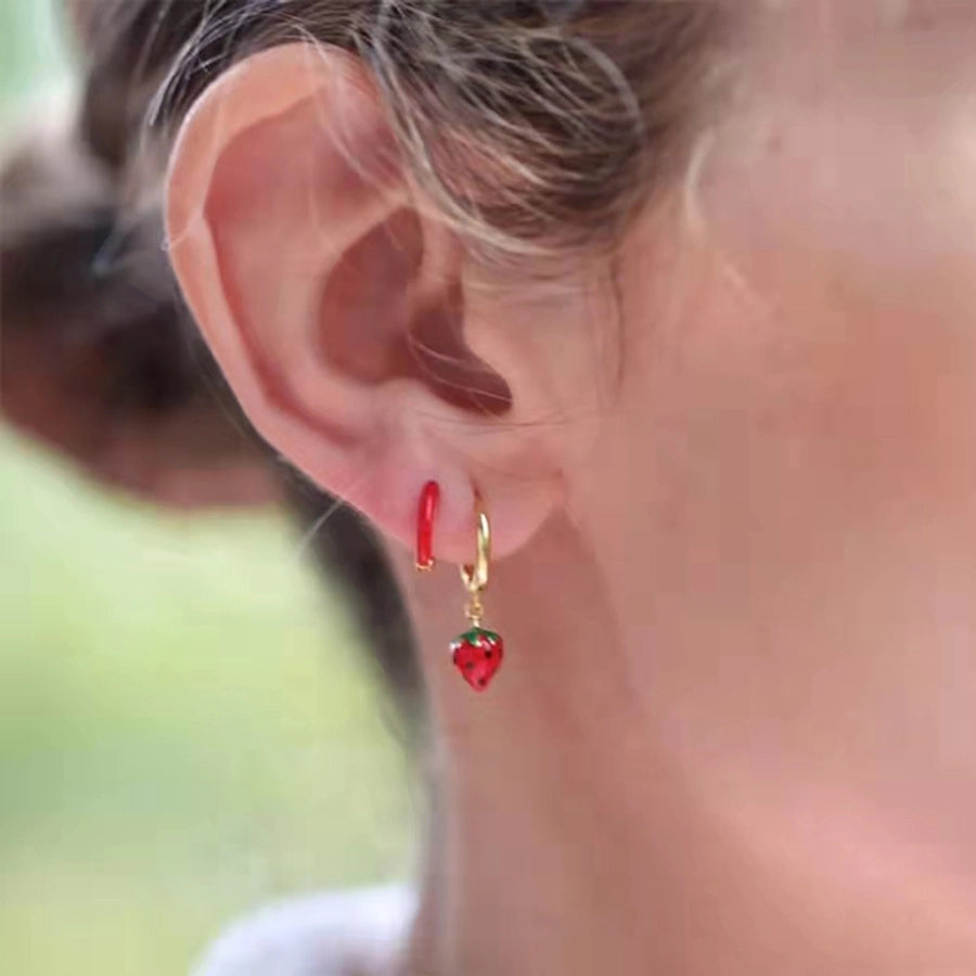 1 Pair Cute Fruit Strawberry Epoxy Copper Drop Earrings