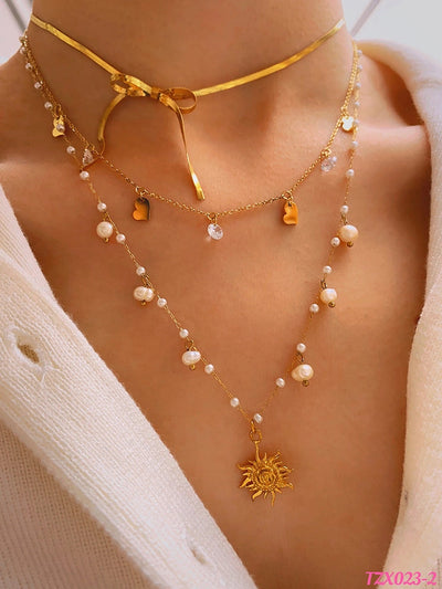 Jewelry Elegant Sun Bow Knot 304 Stainless Steel Necklace