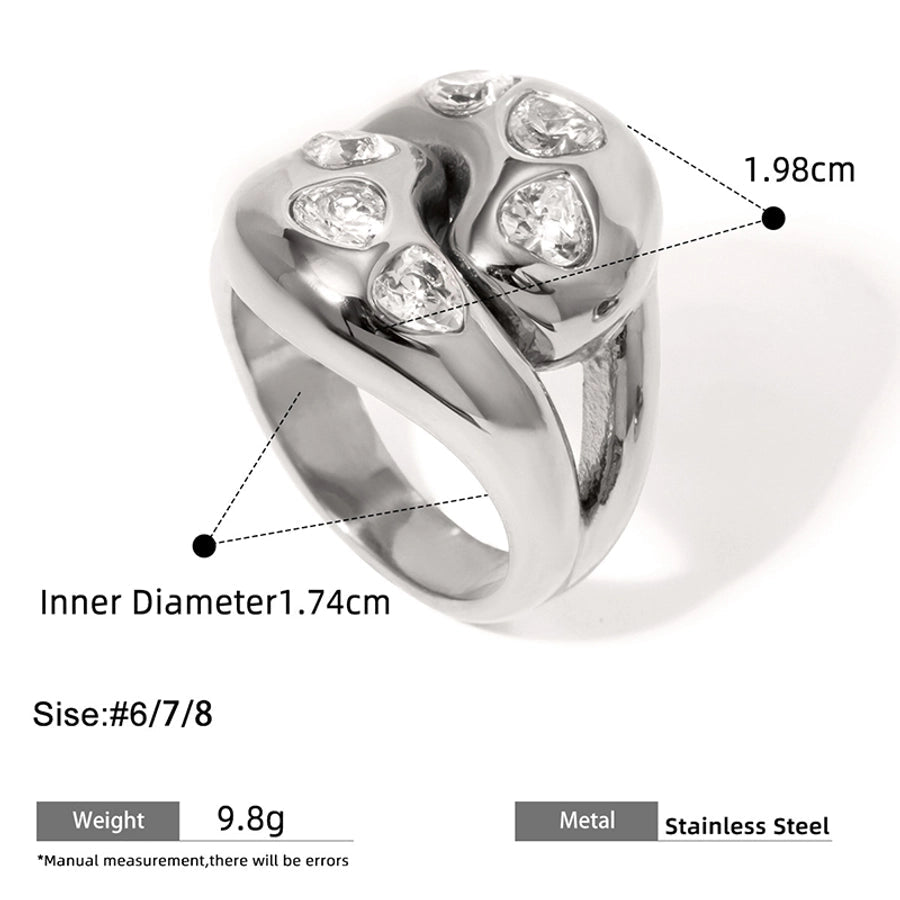 Jewelry Elegant Irregular Heart Shape 304 Stainless Steel Zircon Criss Cross Inlay Rings