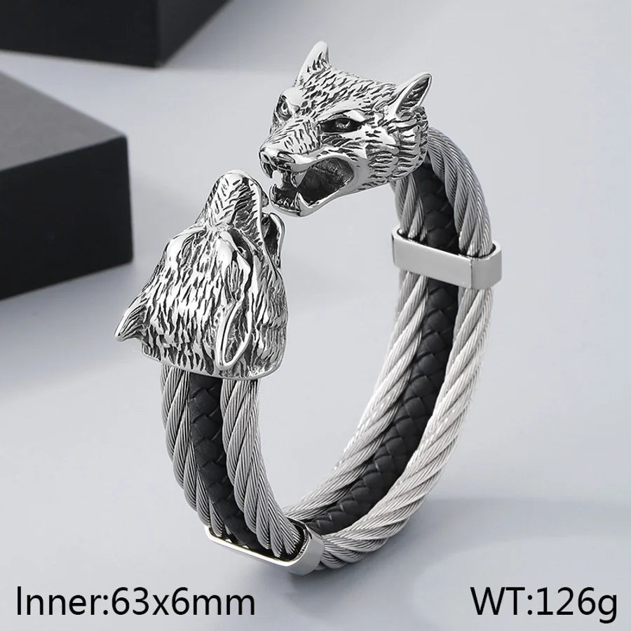 Business Lion's head Wolf Head Skull 304 Stainless Steel 18K Gold Plated Men's Bangle