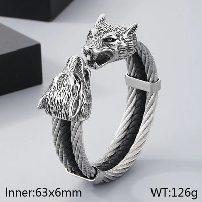Business Lion's head Wolf Head Skull 304 Stainless Steel 18K Gold Plated Men's Bangle