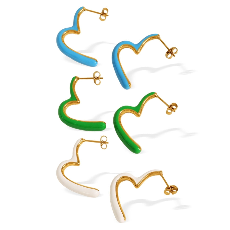 1 Pair IG Style Geometric Polishing Enamel Plating 304 Stainless Steel 18K Gold Plated Ear Studs