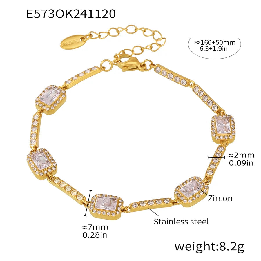 Luxurious Vacation Shiny Square 304 Stainless Steel 18K Gold Plated Zircon  Bracelets In Bulk