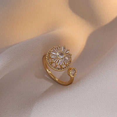 Jewelry Solid Color Shiny Chrysanthemum Copper Adjustable Ring