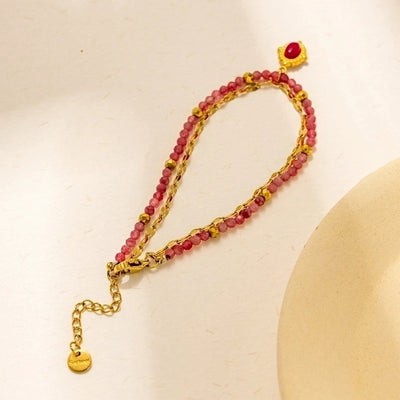 Bohemian Simple Style Commute Geometric 304 Stainless Steel 18K Gold Plated Natural Stone Zircon Bracelets In Bulk