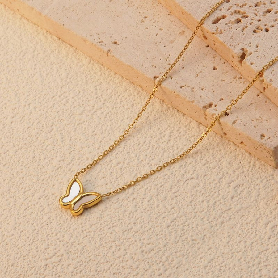 Jewelry Sweet Simple Style Butterfly 304 Stainless Steel Acrylic Shell 18K Gold Plated Plating Butterfly Pendant Necklace