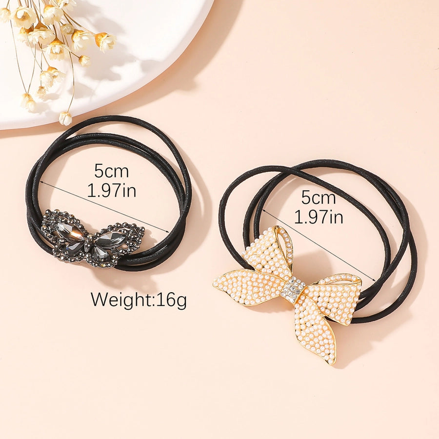women's simple style butterfly bow knot alloy inlay rhinestones pearl hair tie