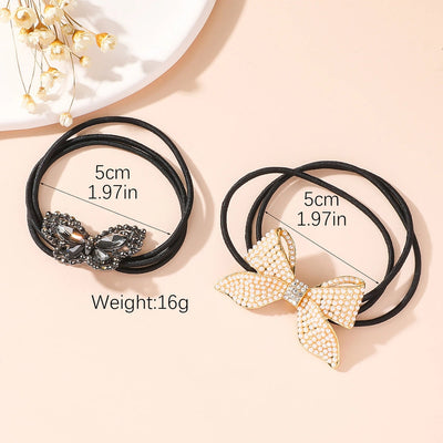 women's simple style butterfly bow knot alloy inlay rhinestones pearl hair tie