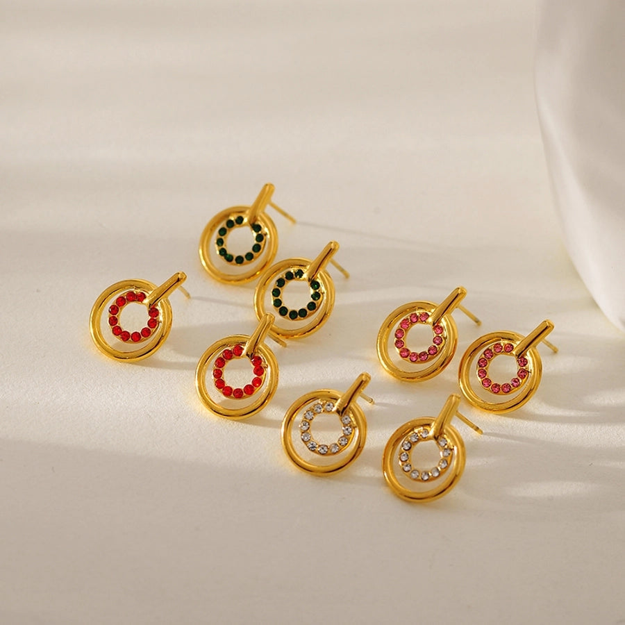 1 Pair Elegant Geometric 304 Stainless Steel Zircon Ear Studs