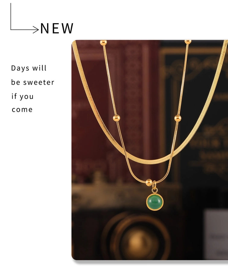 Jewelry Modern Style Commute Round 316 Stainless Steel  Titanium Steel Glass Stone Inlay Pendant Necklace Necklace