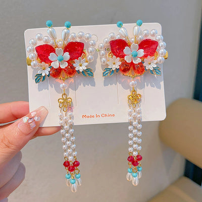 Kid'S Ethnic Style Flower Butterfly Arylic Resin Sequins Plating Artificial Pearls Hair Clip