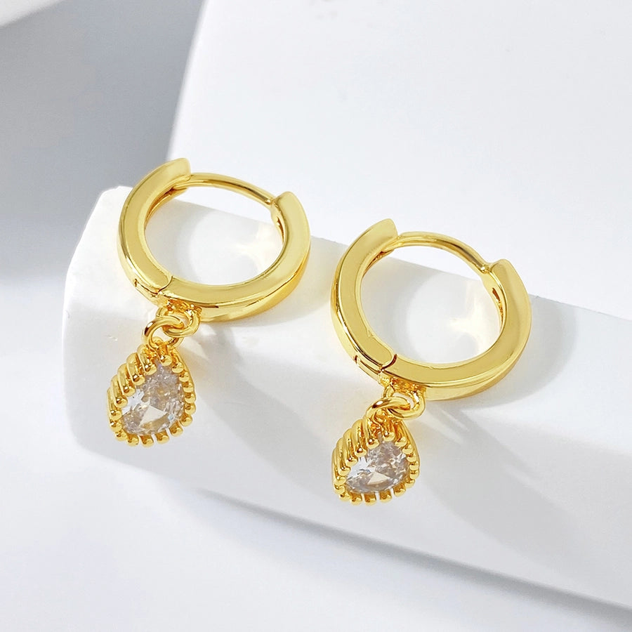 1 Pair Casual Vintage Style Water Droplets Copper Zircon Drop Earrings