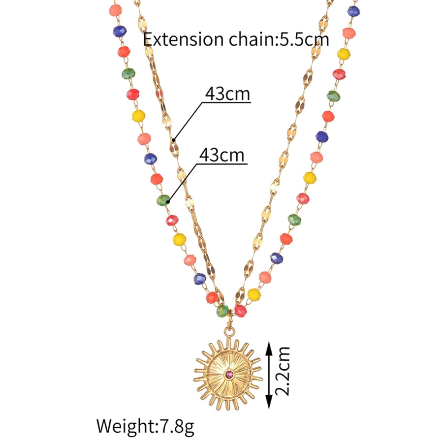 Jewelry Casual Simple Style Sun Flower 304 Stainless Steel Double Layer Necklaces