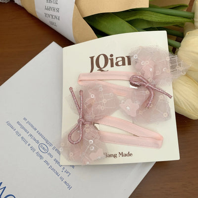 Women's Cute Sweet Korean Style Bow Knot Gauze Sequins Handmade Lace Hair Clip Hair Tie