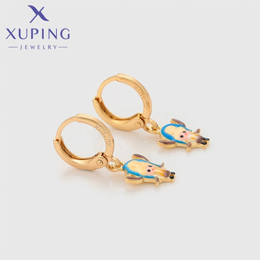 1 Pair Cute XUPING Sweet Cartoon Character Enamel Copper 18K Gold Plated Drop Earrings