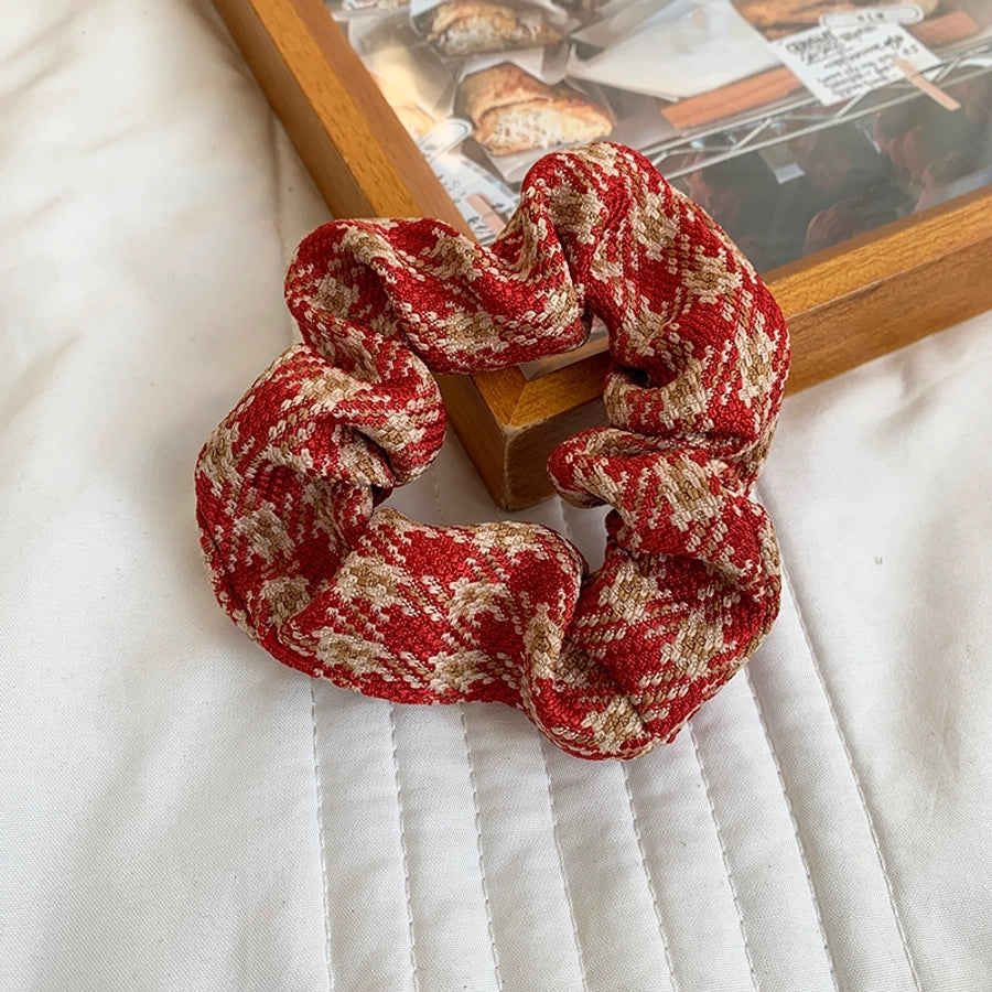 Women's Casual Plaid Solid Color Cloth Fabric Flannel Hair Tie