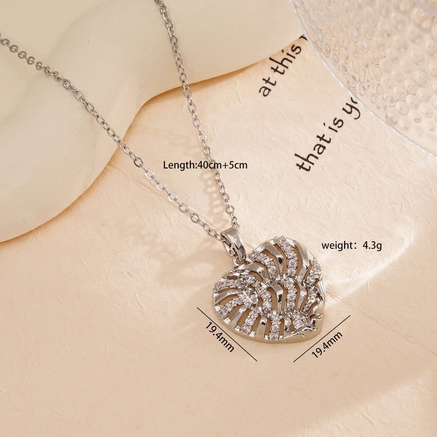 Jewelry Simple Style Heart Shape 304 Stainless Steel Copper Zircon Gold Plated Plating Inlay Pendant Necklace