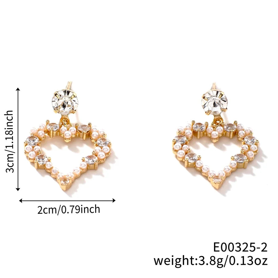1 Pair Sweet Simple Style Shiny Geometric Heart Shape Inlay Copper Glass Zircon K Gold Plated Drop Earrings