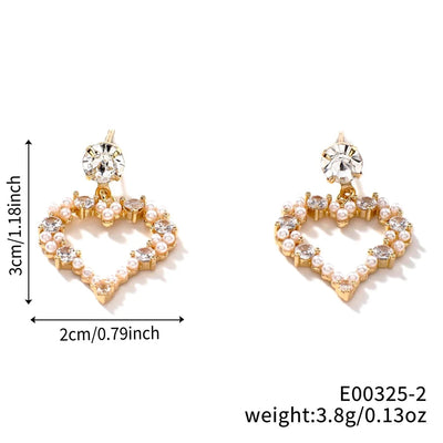 1 Pair Sweet Simple Style Shiny Geometric Heart Shape Inlay Copper Glass Zircon K Gold Plated Drop Earrings