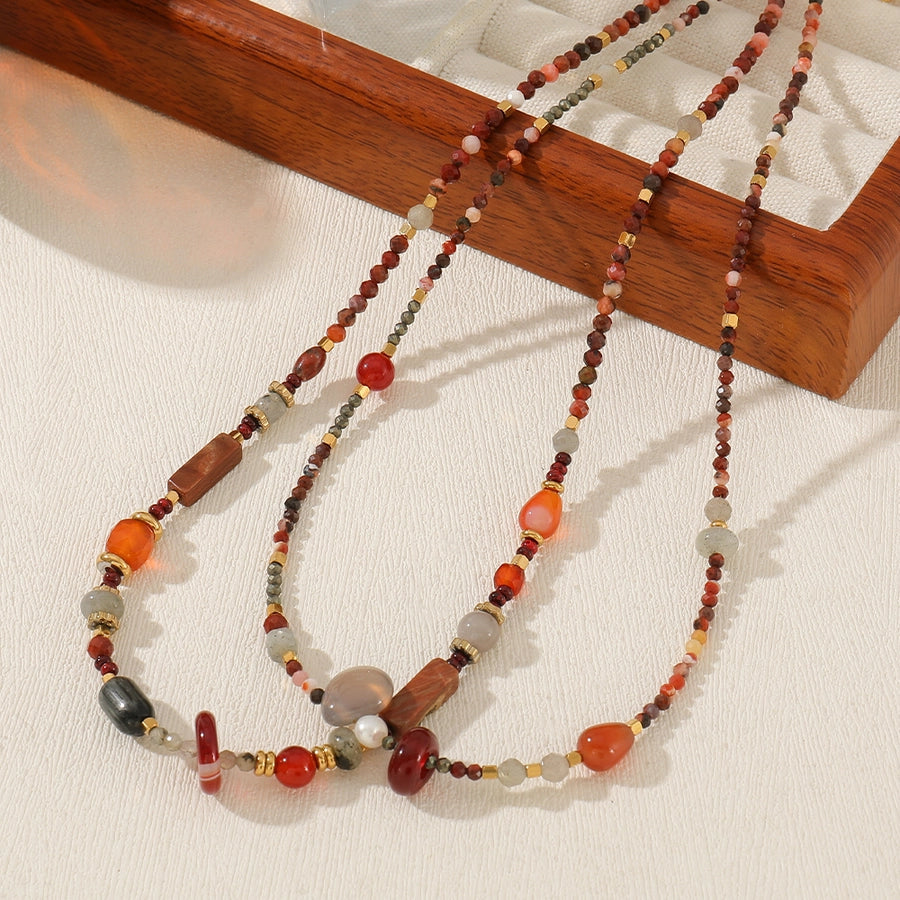 Casual Cute Commute Irregular 304 Stainless Steel natural stone Beaded Chain Necklace In Bulk